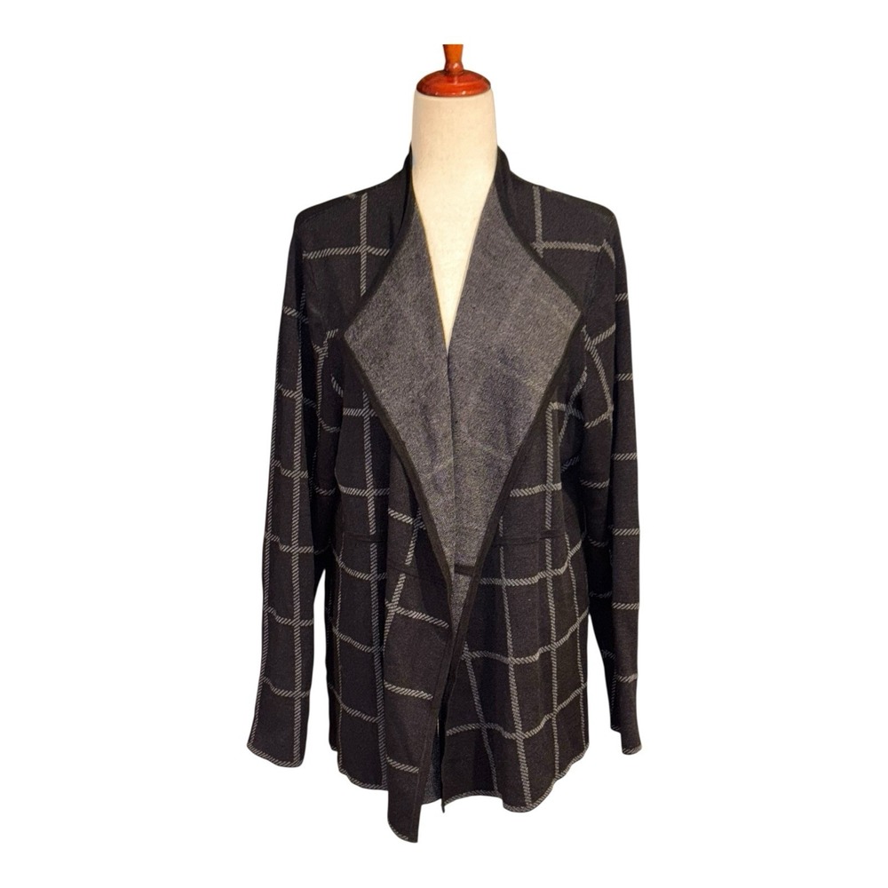 EILEEN FISHER Windowpane Organic Linen Cardigan Sweater Women's Size XL